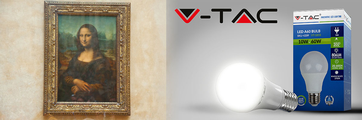 Iluminarea cu LED-uri  păstrează zâmbetul Mona Lisei.